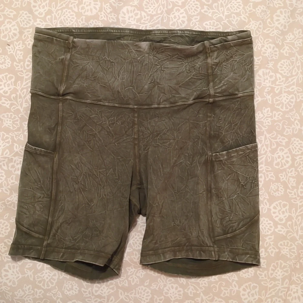 Olive Green Lululemon Bike Shorts - Picture 2 of 4